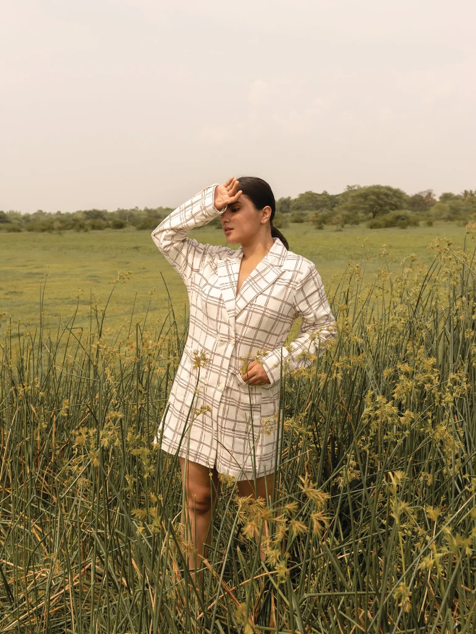 Bay Window Blazer Dress - Almond Story