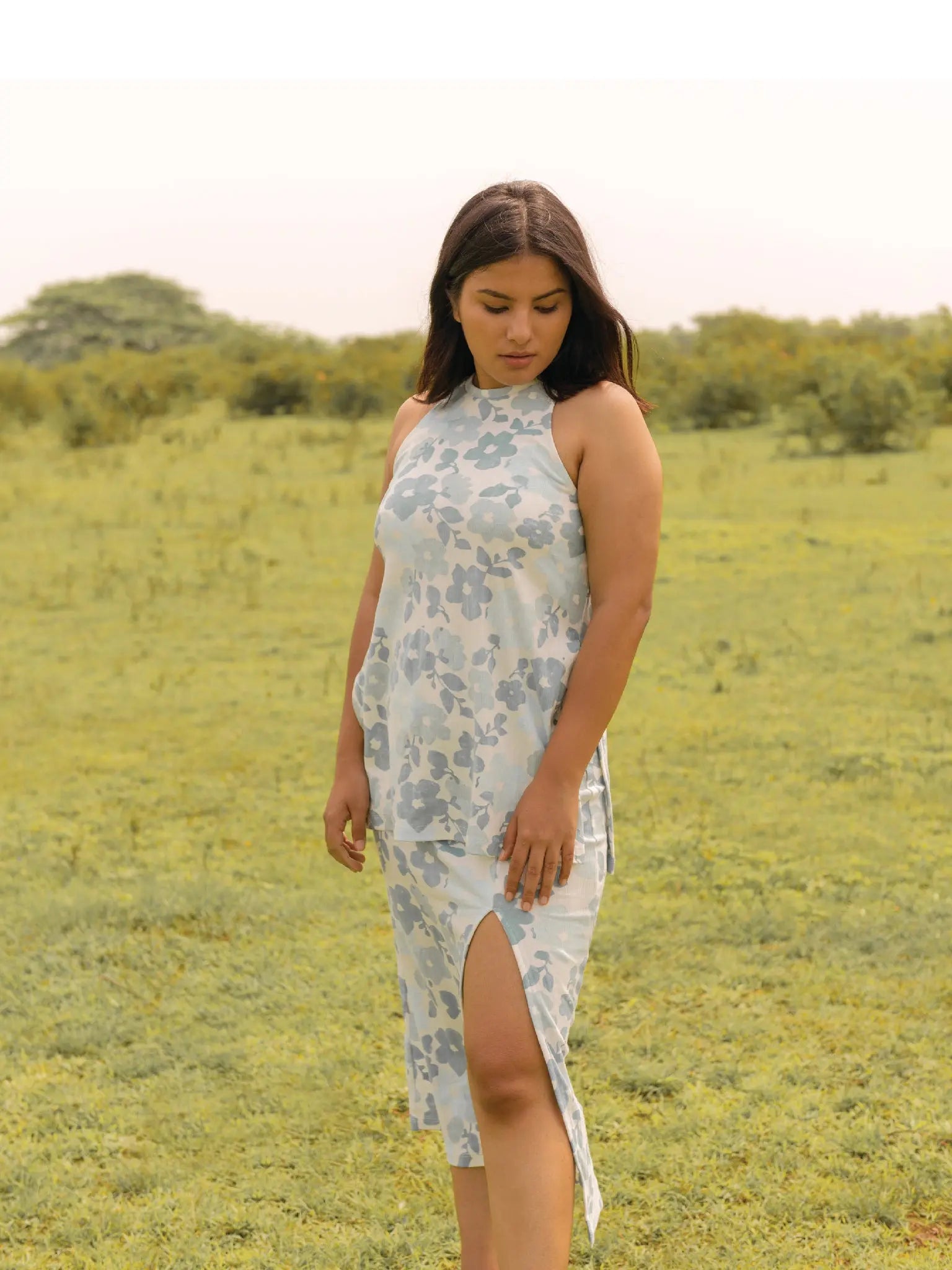 Pansy Mock Neck Top - Almond Story