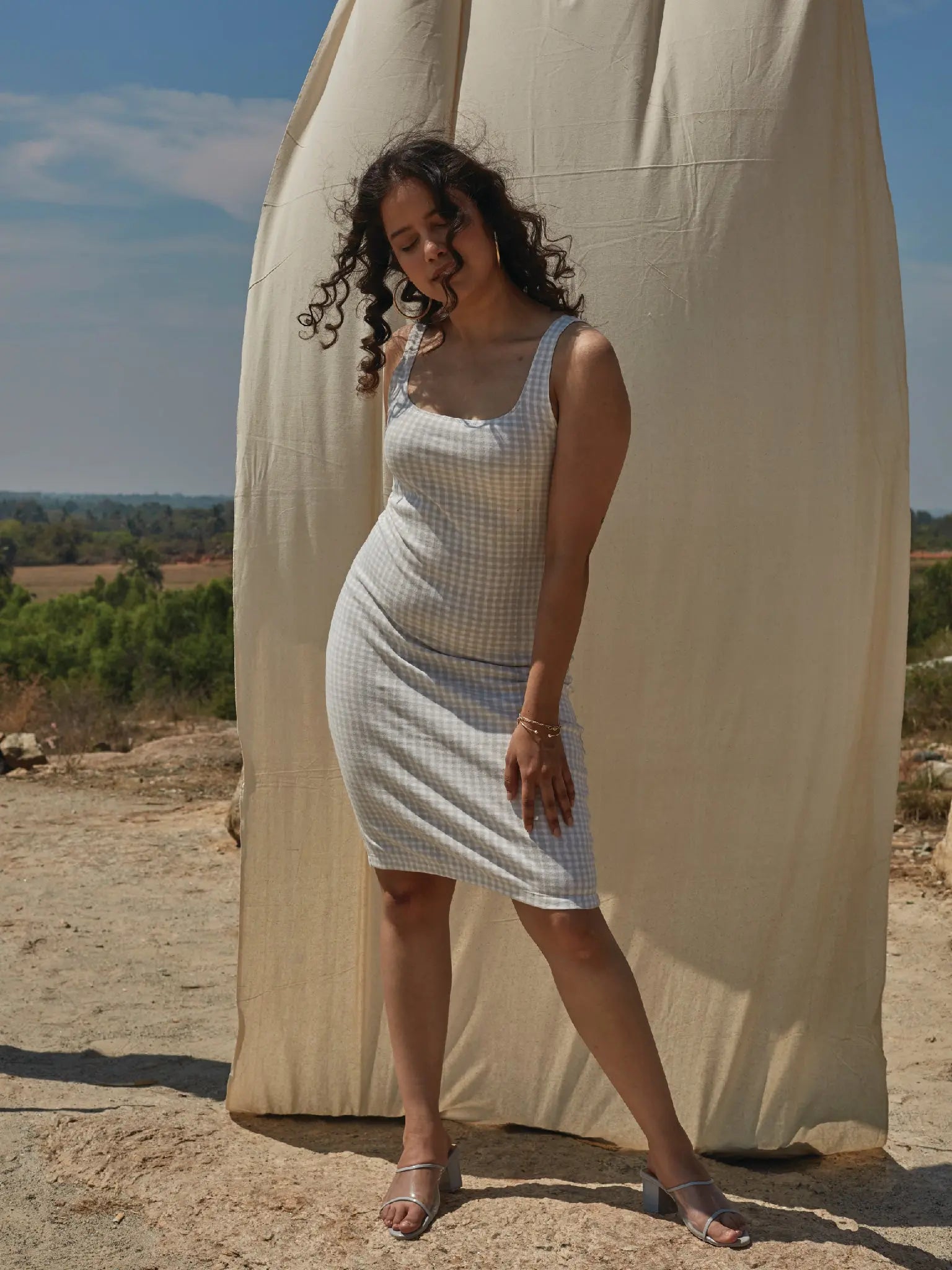 Cottage Checks Bodycon Dress - Almond Story