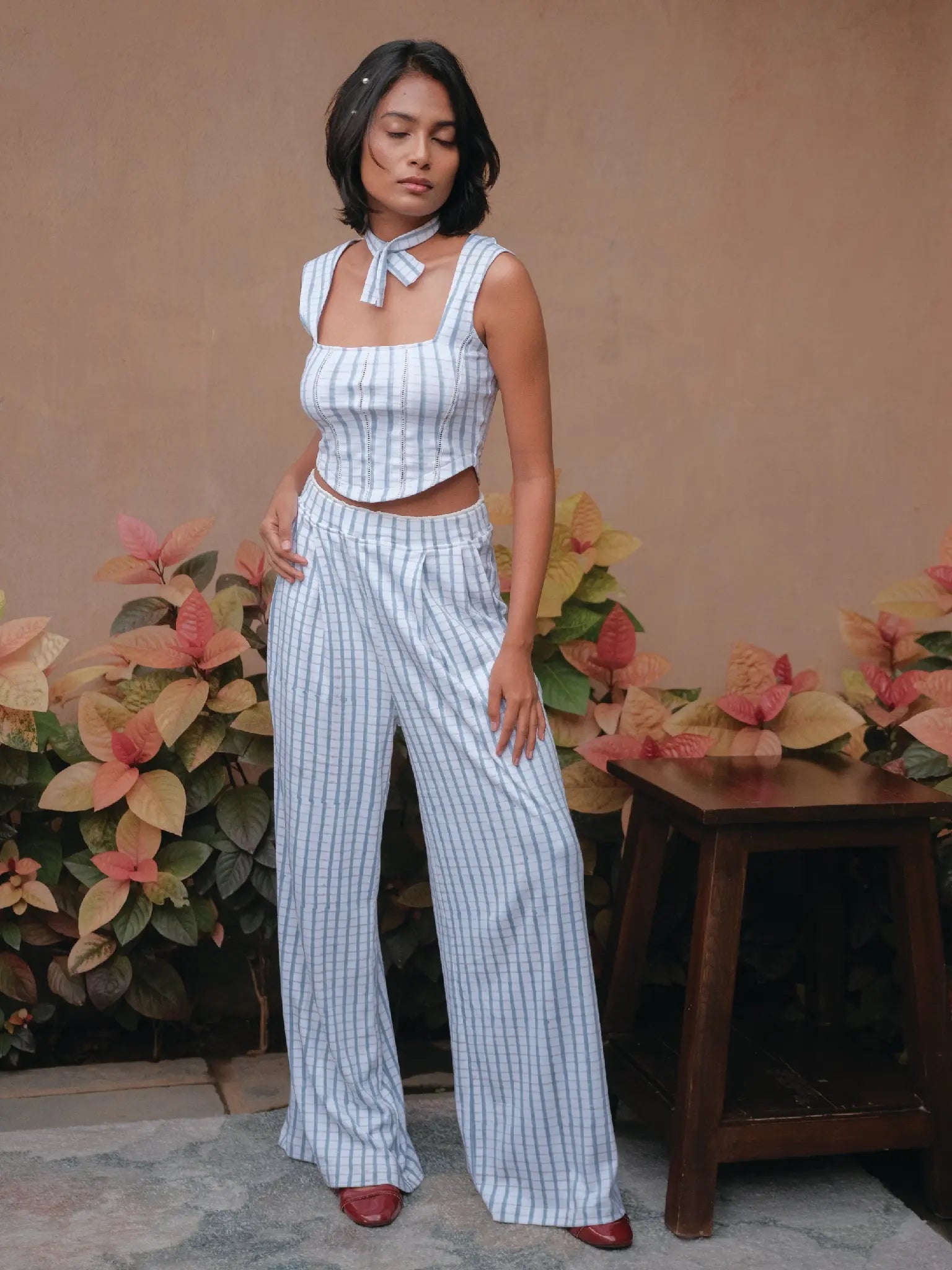 Double Waisted Wide Leg Trousers - Almond Story