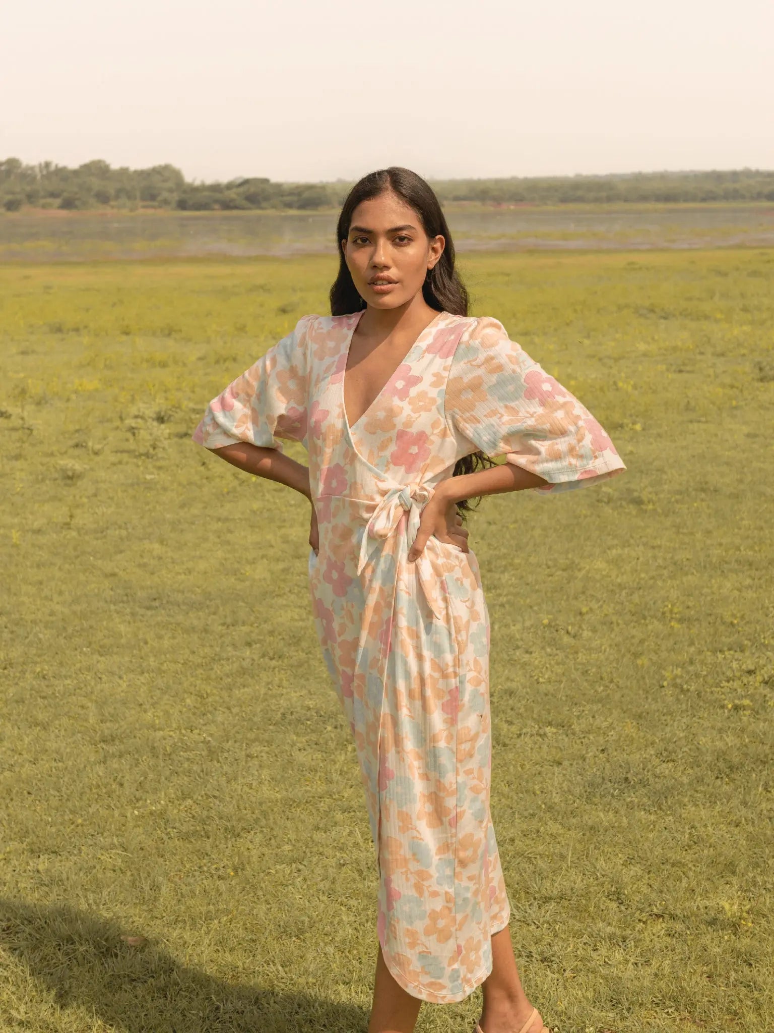 Meadow Wrap Dress - Almond Story